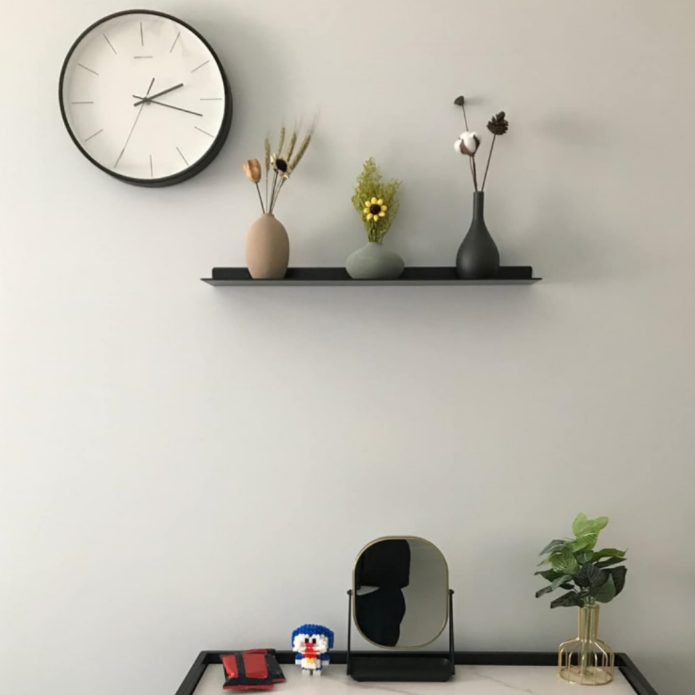 Black Heavy-Duty Coated Steel Wall-Mounted Industrial Design Bathroom Kitchen Display Decorative Easter Linear Floating Shelf