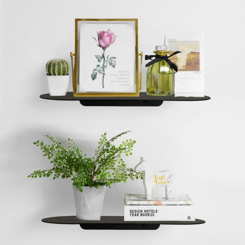 Black Modern Steel Industrial Linear Floating Shelf Rounded Rectangle Design 13.7 Inch Bathroom Wall Decoration Bathroom Shelves