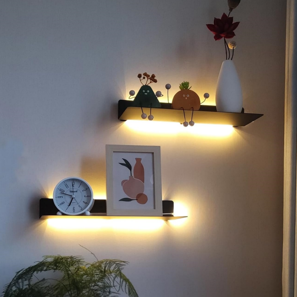 Black Heavy-Duty Coated Steel Wall-Mounted Industrial Design Bathroom Kitchen Display Decorative Easter Linear Floating Shelf