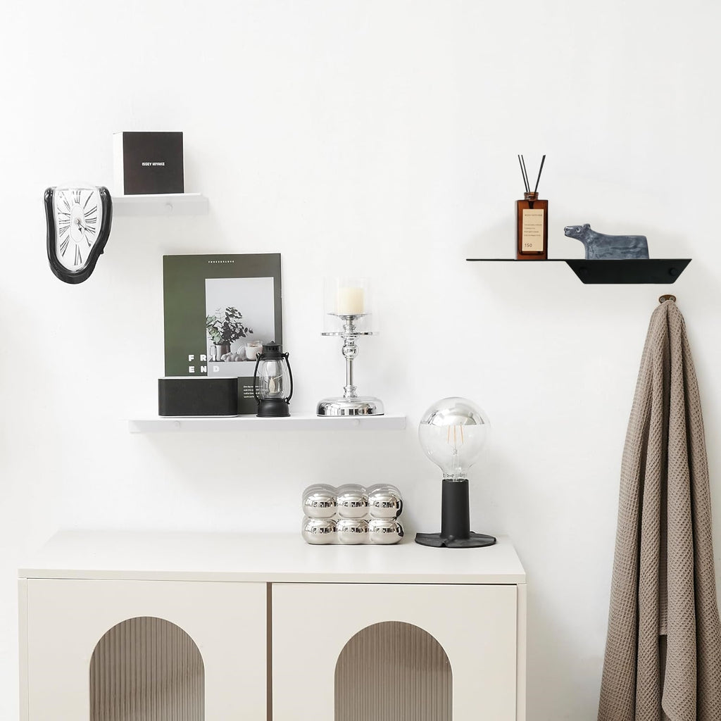 Black Modern Steel Coated Linear Floating Trapezoid Industrial Design Wall Mounted Shelf for Dining Kitchen Bathroom Easter