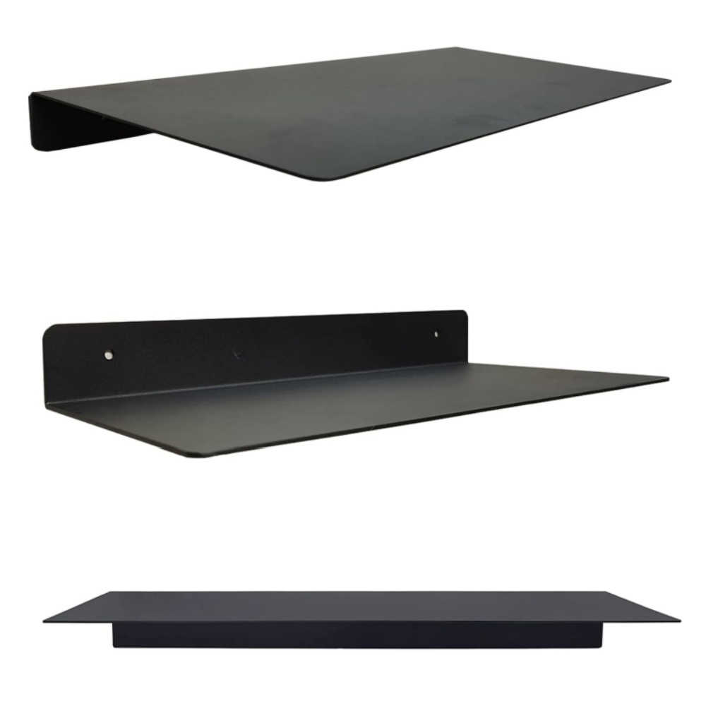 Black Heavy-Duty Coated Steel Wall-Mounted Industrial Design Bathroom Kitchen Display Decorative Easter Linear Floating Shelf