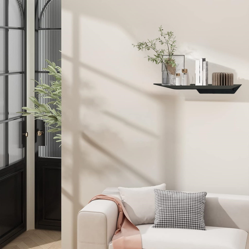 Black Modern Steel Coated Linear Floating Trapezoid Industrial Design Wall Mounted Shelf for Dining Kitchen Bathroom Easter