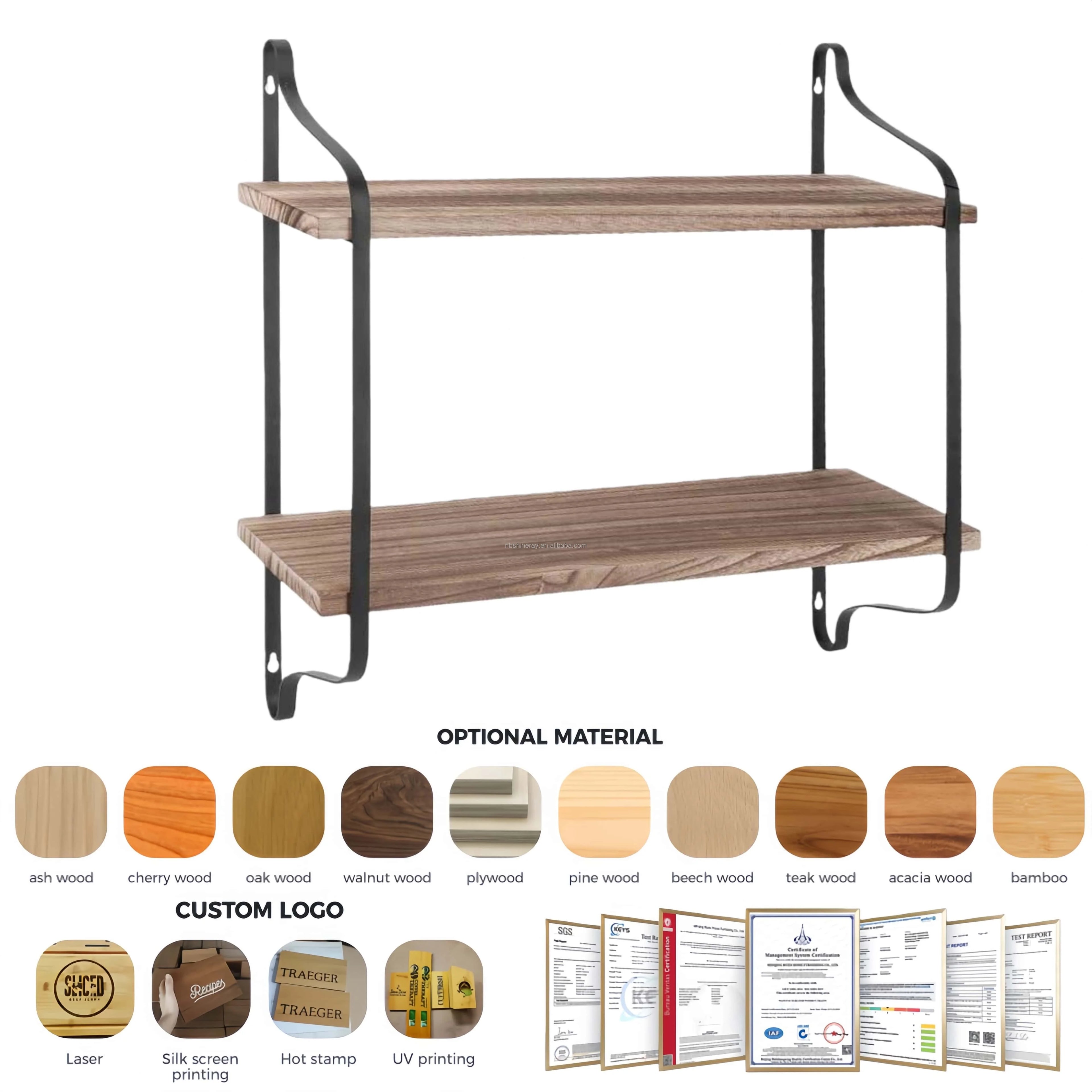 2 Tier Wall Mounted Steel & Wood Storage Shelves Industrial Design Coated Finish Floating Shelves for Bathroom Toiletries Decor