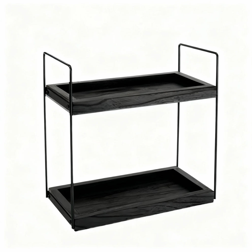 2-Tier Wood Storage Rack Kitchen & Bathroom Spice Organizer Vanity Cosmetic Makeup Shelf Modern Eco-Friendly Durable Home Decor