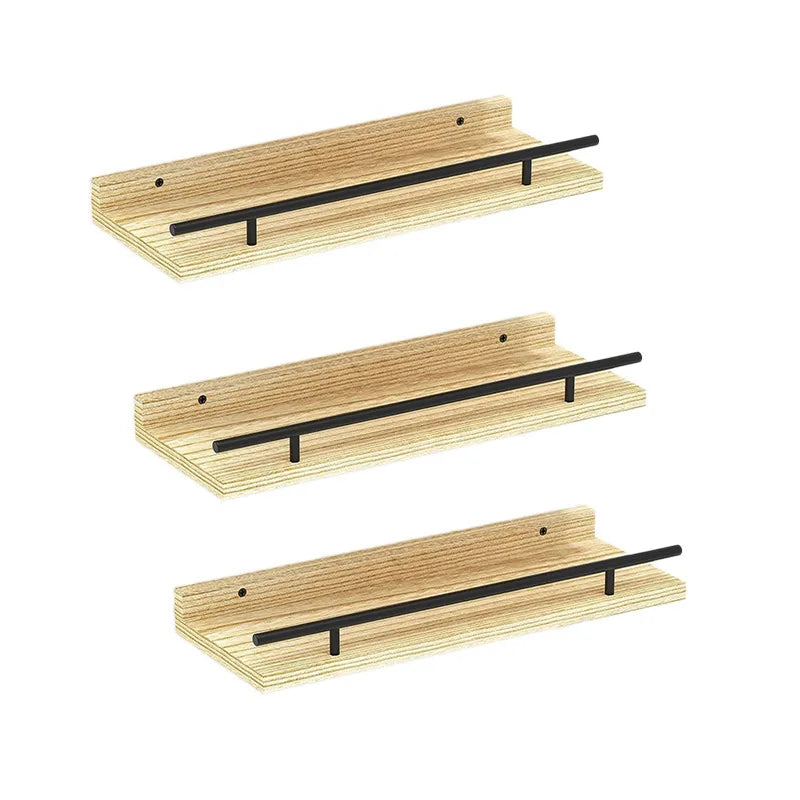 3 Tier L Shape Wood Shelves Detachable Multiplication with Metal Guardrail Wall Decor Floating Storage Shelves for Bathroom