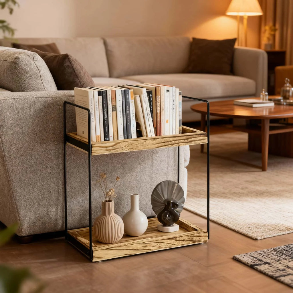 2-Tier Wood Storage Rack Kitchen & Bathroom Spice Organizer Vanity Cosmetic Makeup Shelf Modern Eco-Friendly Durable Home Decor