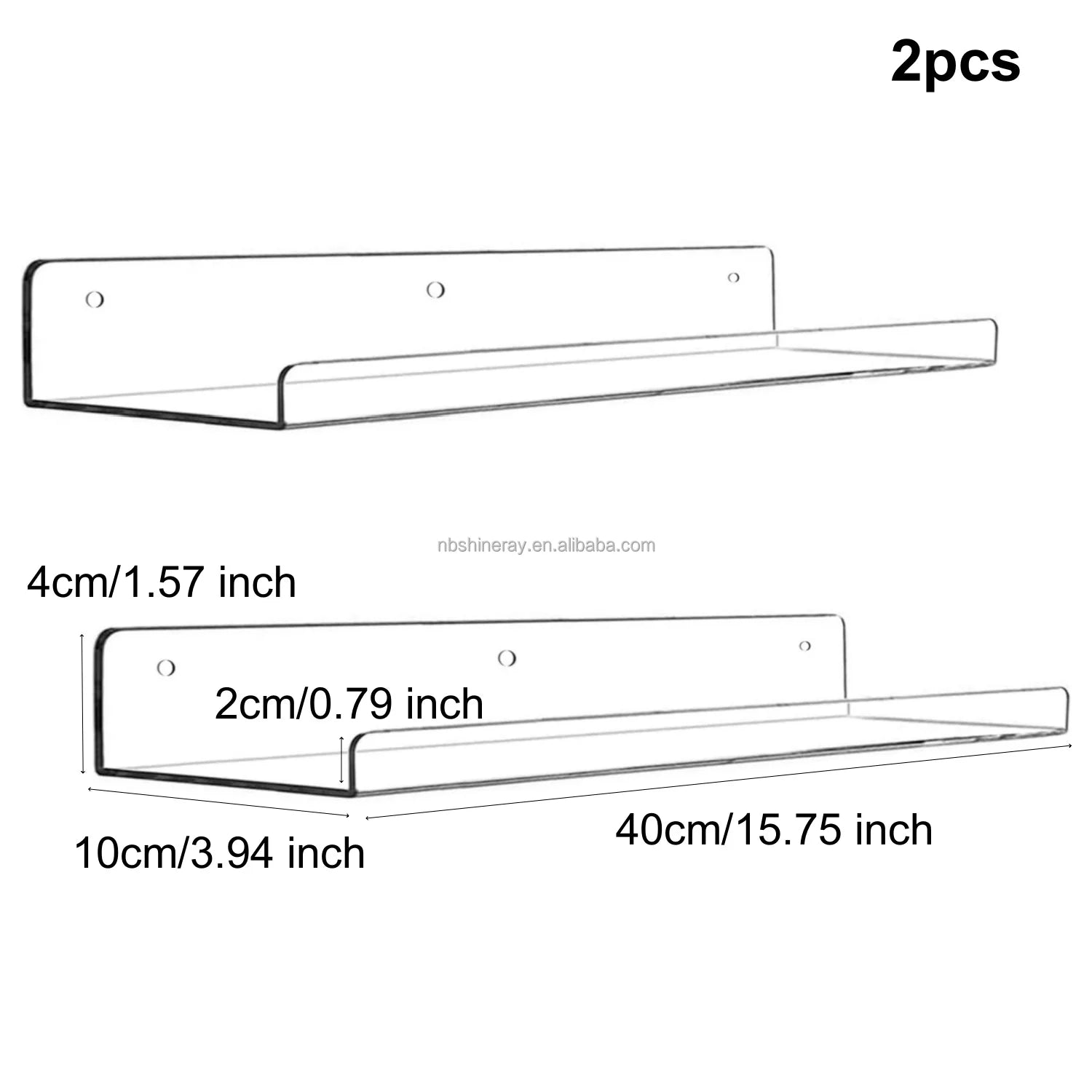 2pcs/set Industrial Coated Acrylic Floating Wall Ledge Shelf Double Tier Clear Bathroom Storage Shelves Display Easter Birthday