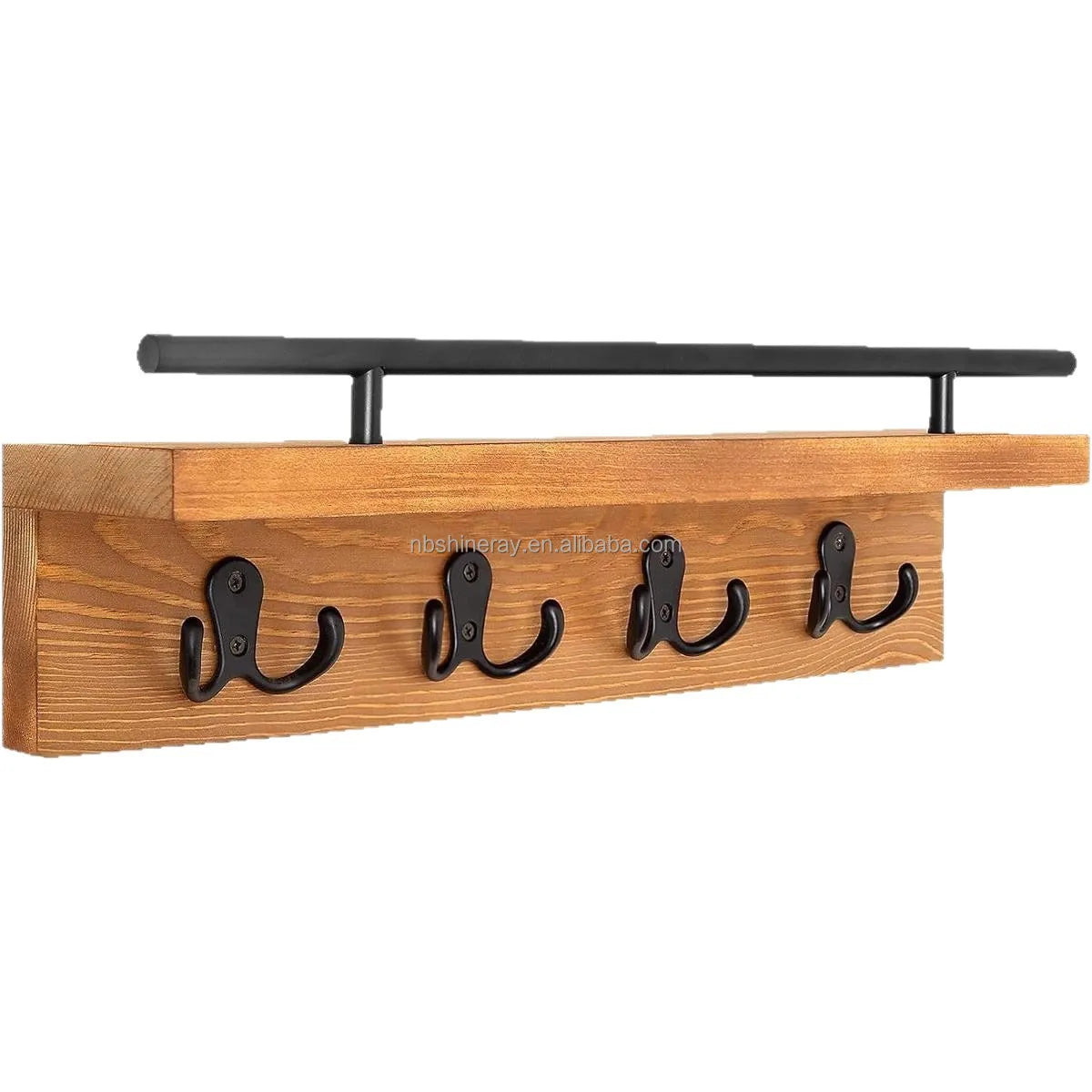Wall Hooks Decorative Industrial Wooden Wall Shelf with Hooks and Coat Rack for Bathroom Wall Mounted Coat Rack for Home Decor