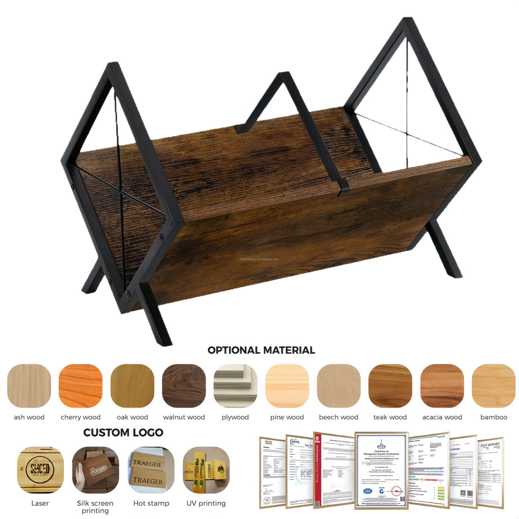 Brown V Style Wood Heavy Duty LP Record Storage Rack with Adjustable Divider Standing Shelves for Vinyl Records