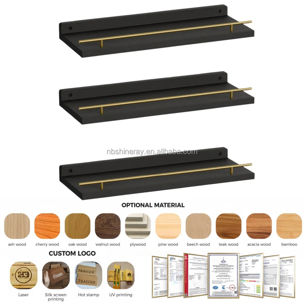 3 Tier L Shape Wood Shelves Detachable Multiplication with Metal Guardrail Wall Decor Floating Storage Shelves for Bathroom