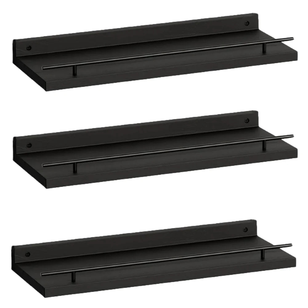 3 Tier L Shape Wood Shelves Detachable Multiplication with Metal Guardrail Wall Decor Floating Storage Shelves for Bathroom