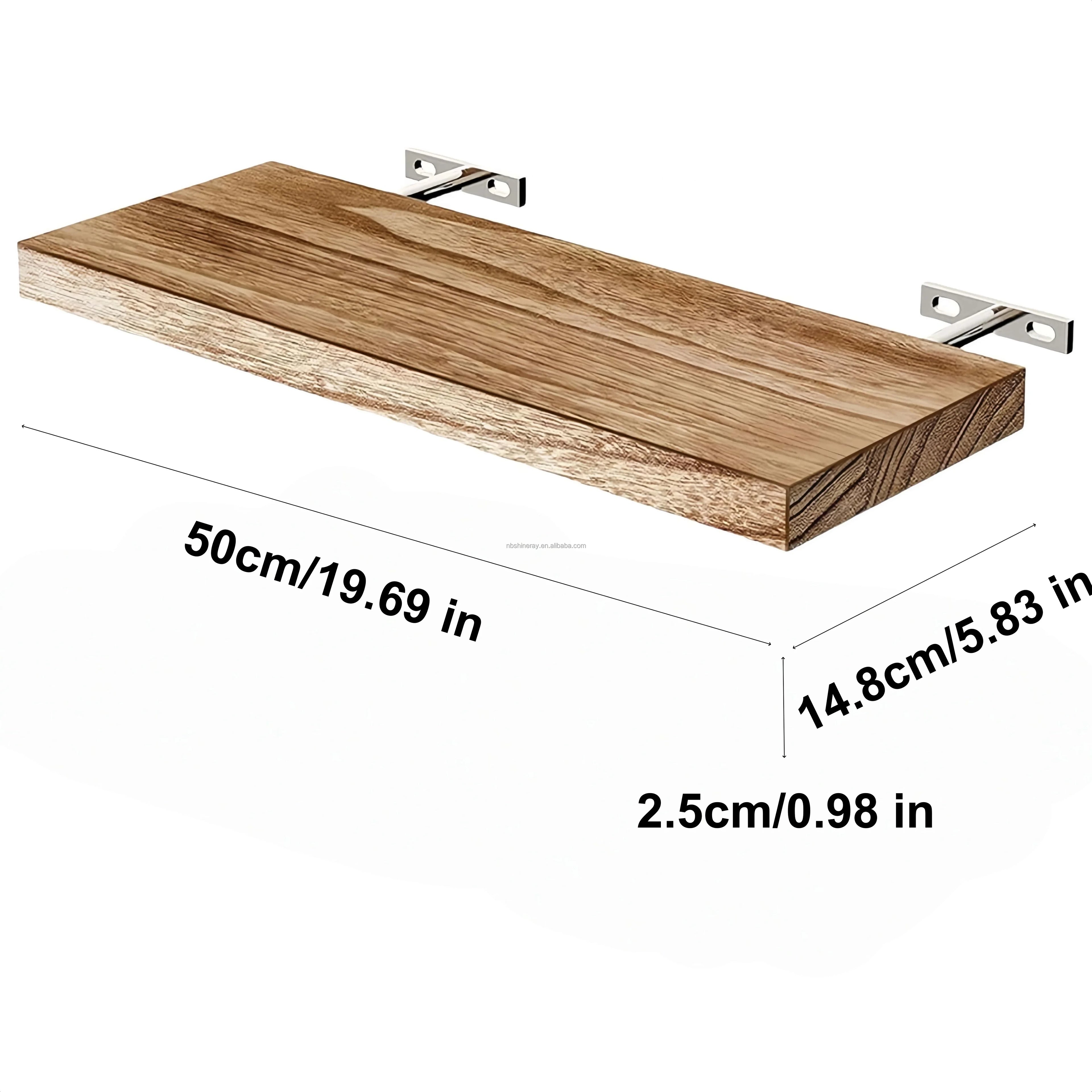 Four Layer Steel Solid Wood Wall Decorative Rectangle Wall Mounted Floating Shelves for Kitchen Bathroom Storage