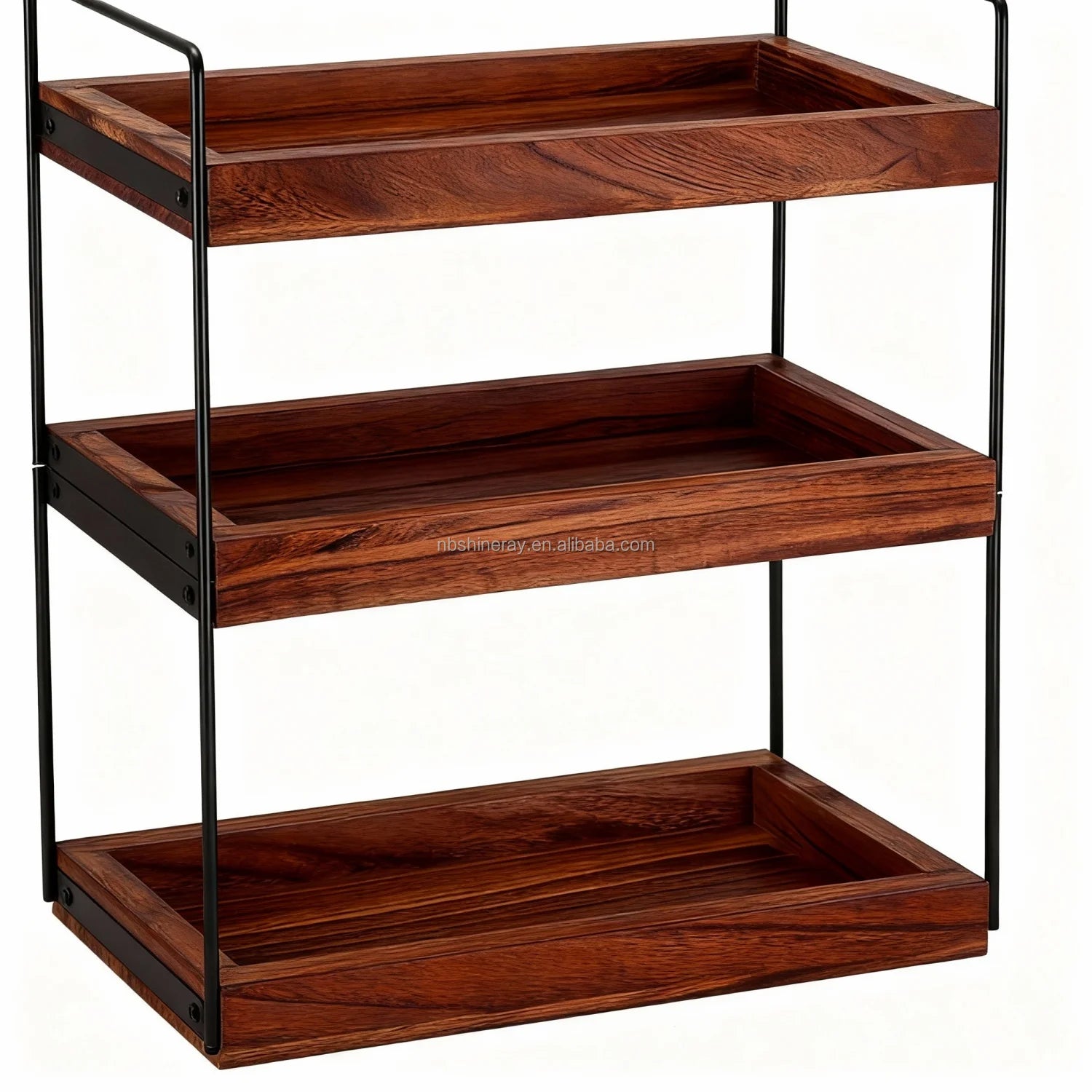 Kitchen Counter Organizer 3-Tier Steel+Wood Dish and Bowl Rack Modern Durable Handmade Standing Shelves Kitchen Decor