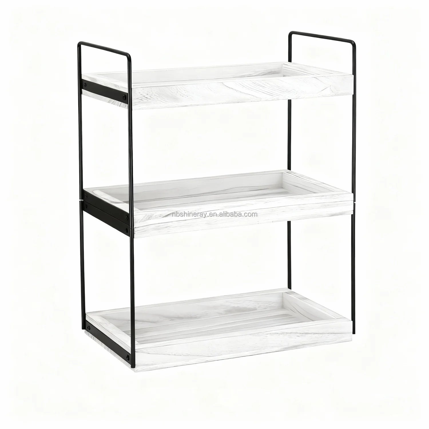 Kitchen Counter Organizer 3-Tier Steel+Wood Dish and Bowl Rack Modern Durable Handmade Standing Shelves Kitchen Decor