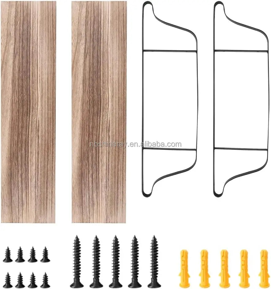 2 Tier Wall Mounted Steel & Wood Storage Shelves Industrial Design Coated Finish Floating Shelves for Bathroom Toiletries Decor