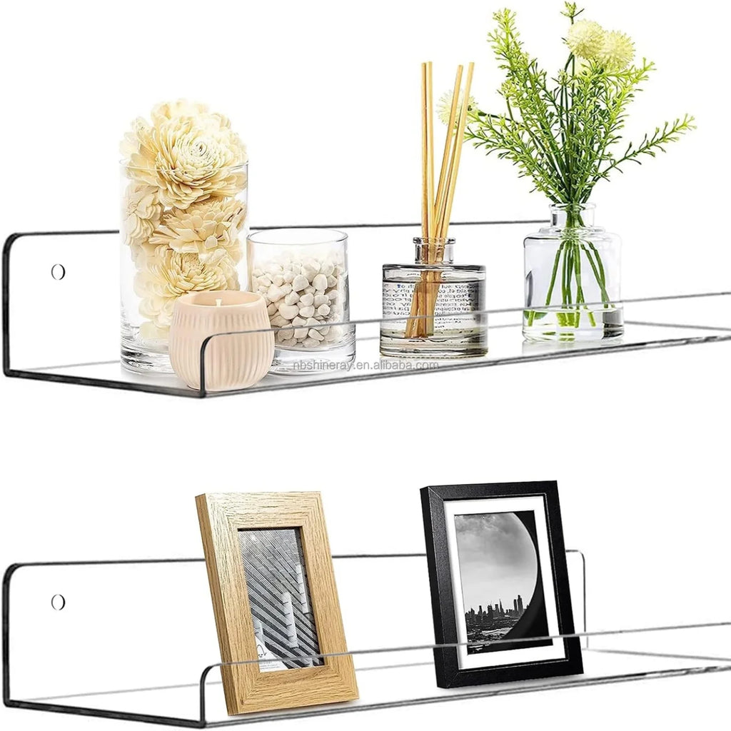 2pcs/set Industrial Coated Acrylic Floating Wall Ledge Shelf Double Tier Clear Bathroom Storage Shelves Display Easter Birthday