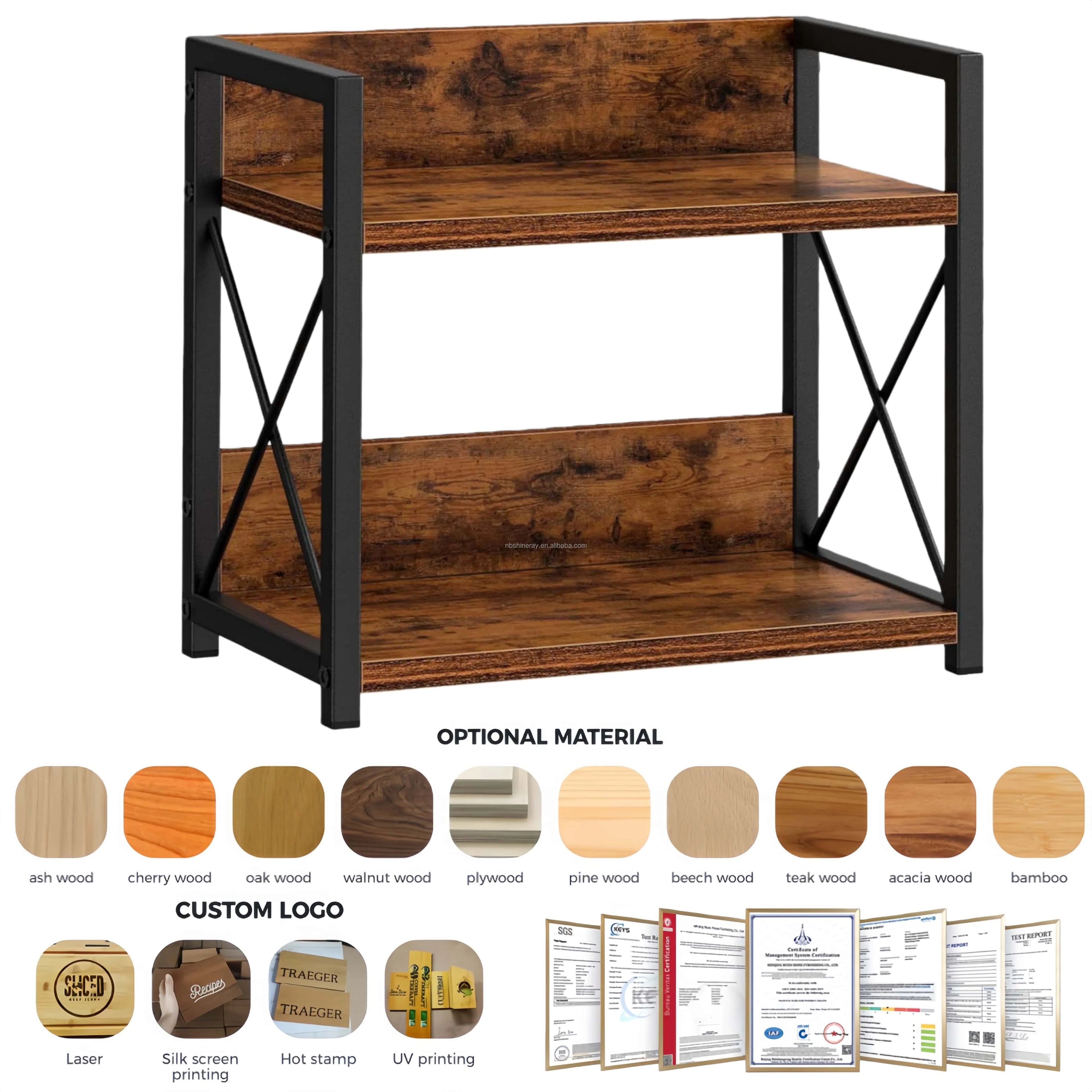 Double Tier Heavy Duty Brown Wood Multifunctional Kitchen Spice Rack & Coffee Counter Top Organizer with Standing Shelves