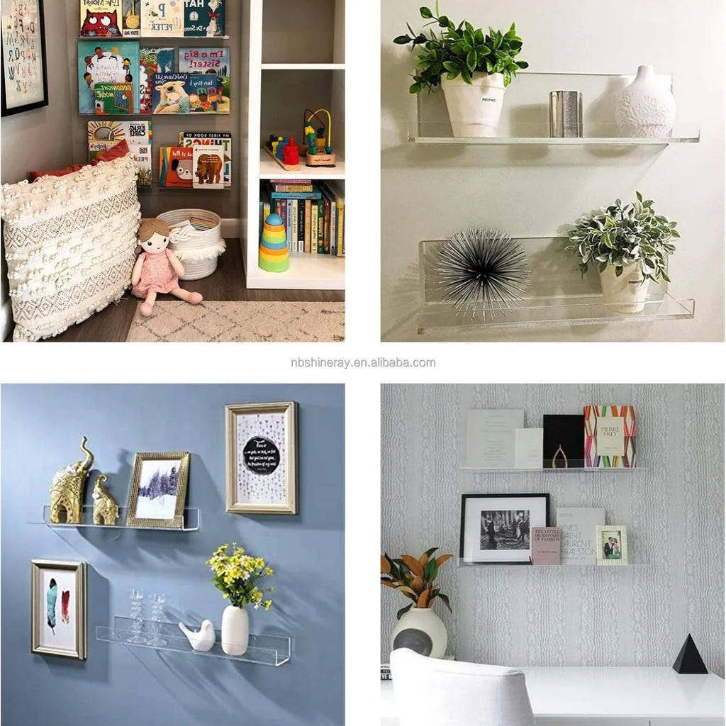 2pcs/set Industrial Coated Acrylic Floating Wall Ledge Shelf Double Tier Clear Bathroom Storage Shelves Display Easter Birthday