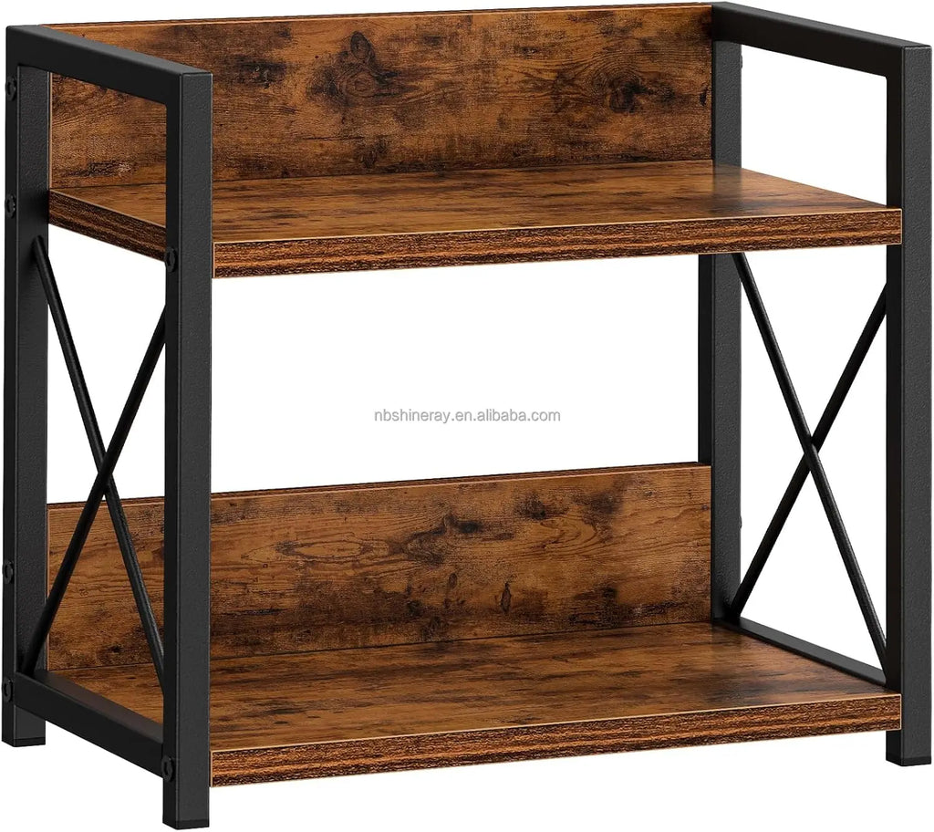 Double Tier Heavy Duty Brown Wood Multifunctional Kitchen Spice Rack & Coffee Counter Top Organizer with Standing Shelves