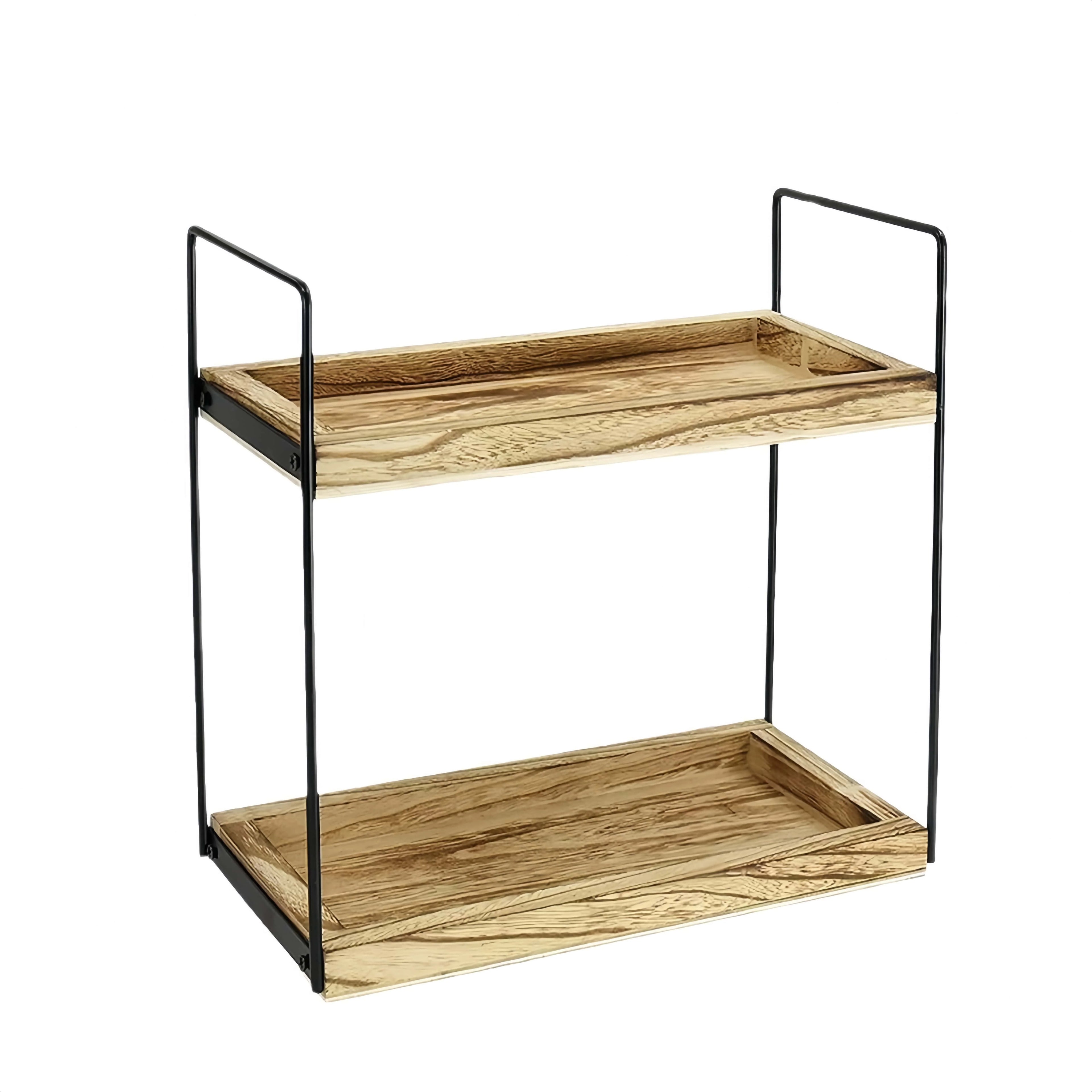 2-Tier Wood Storage Rack Kitchen & Bathroom Spice Organizer Vanity Cosmetic Makeup Shelf Modern Eco-Friendly Durable Home Decor