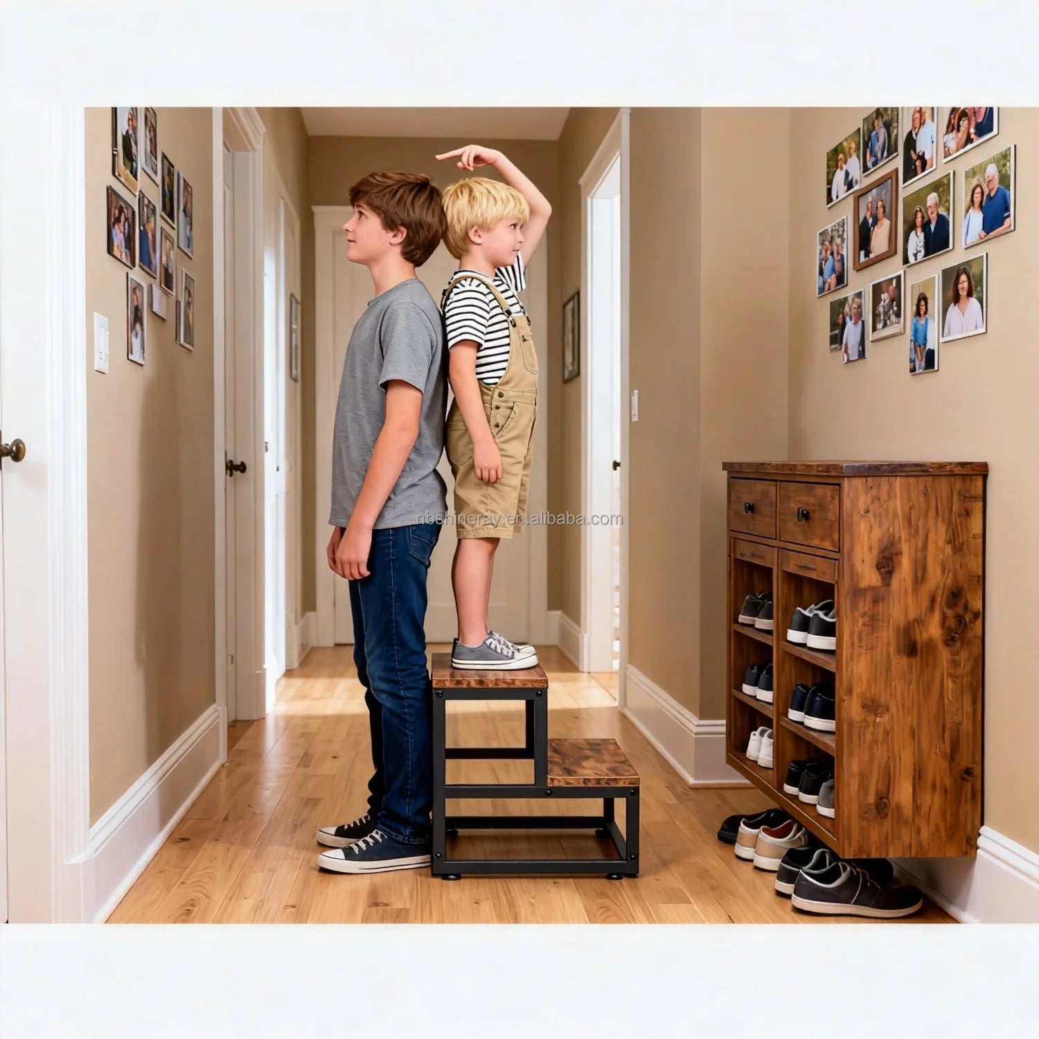 2-Step Steel Wood Modern Heavy-Duty Plant Pot Storage Rack Prefab Stairs Kitchen Decor Outdoor Multi-function Shelves Flower