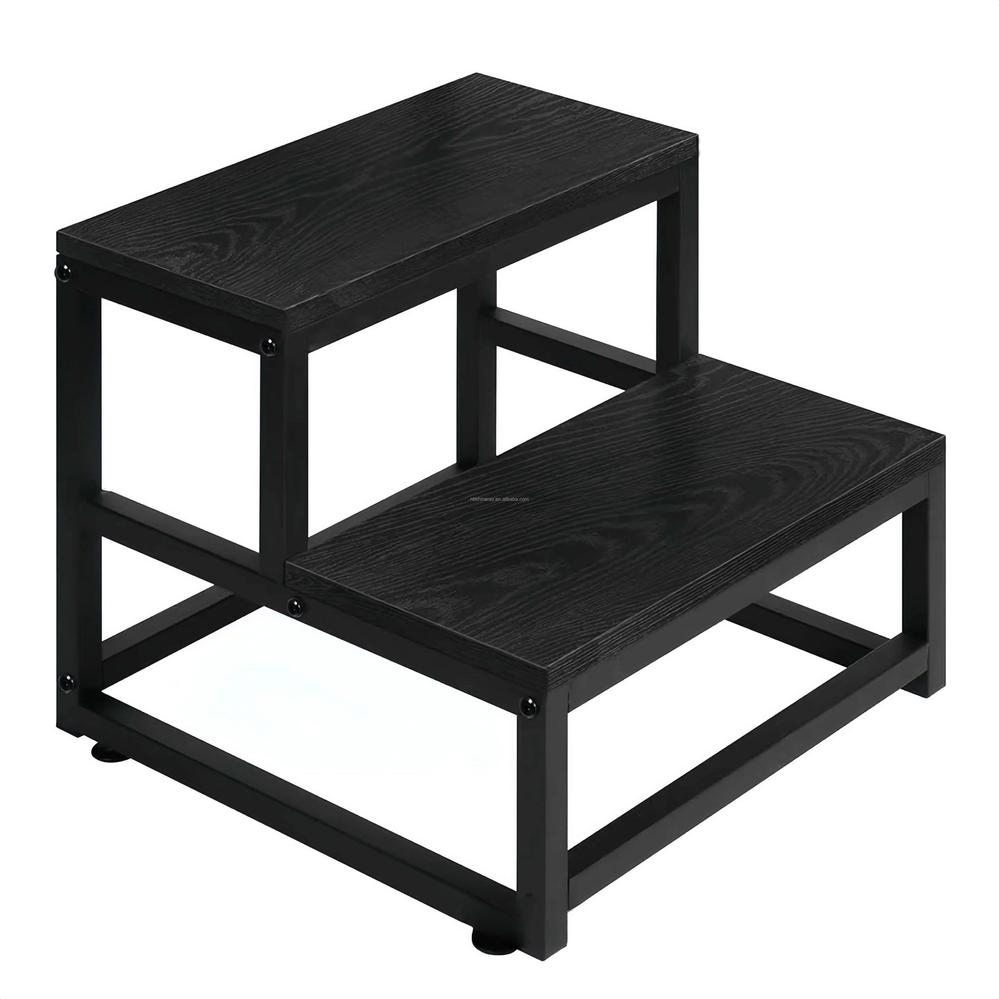 2-Step Steel Wood Modern Heavy-Duty Plant Pot Storage Rack Prefab Stairs Kitchen Decor Outdoor Multi-function Shelves Flower