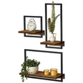Industrial Wooden Storage Shelf Metal Frame Wall-Mounted Three-layer Bathroom Floating Shelves with Display Decor
