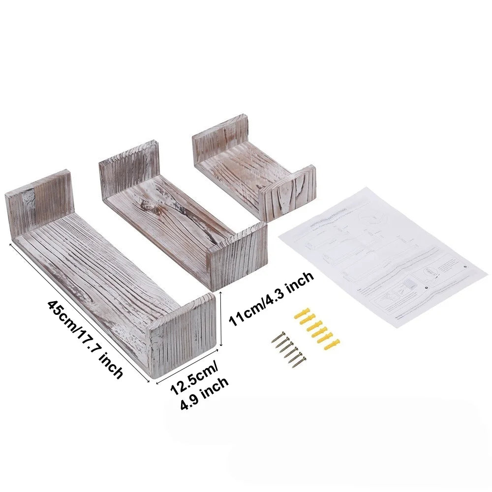 3 Tier Industrial Rustic Finish Wood Floating Rectangle Wall Shelves Easy Assembly U Shape Shelves for Bedrooms Bathrooms Easter