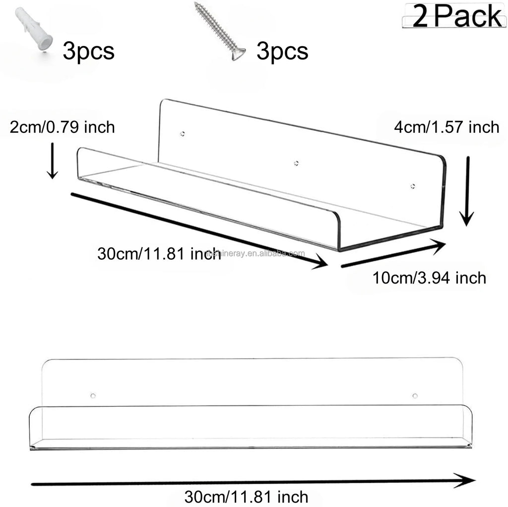 2pcs/set Industrial Coated Acrylic Floating Wall Ledge Shelf Double Tier Clear Bathroom Storage Shelves Display Easter Birthday