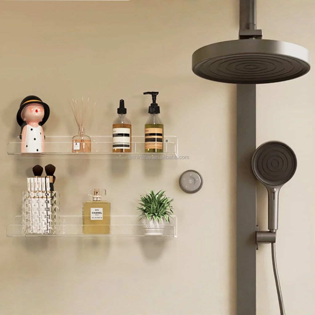 2pcs/set Industrial Coated Acrylic Floating Wall Ledge Shelf Double Tier Clear Bathroom Storage Shelves Display Easter Birthday