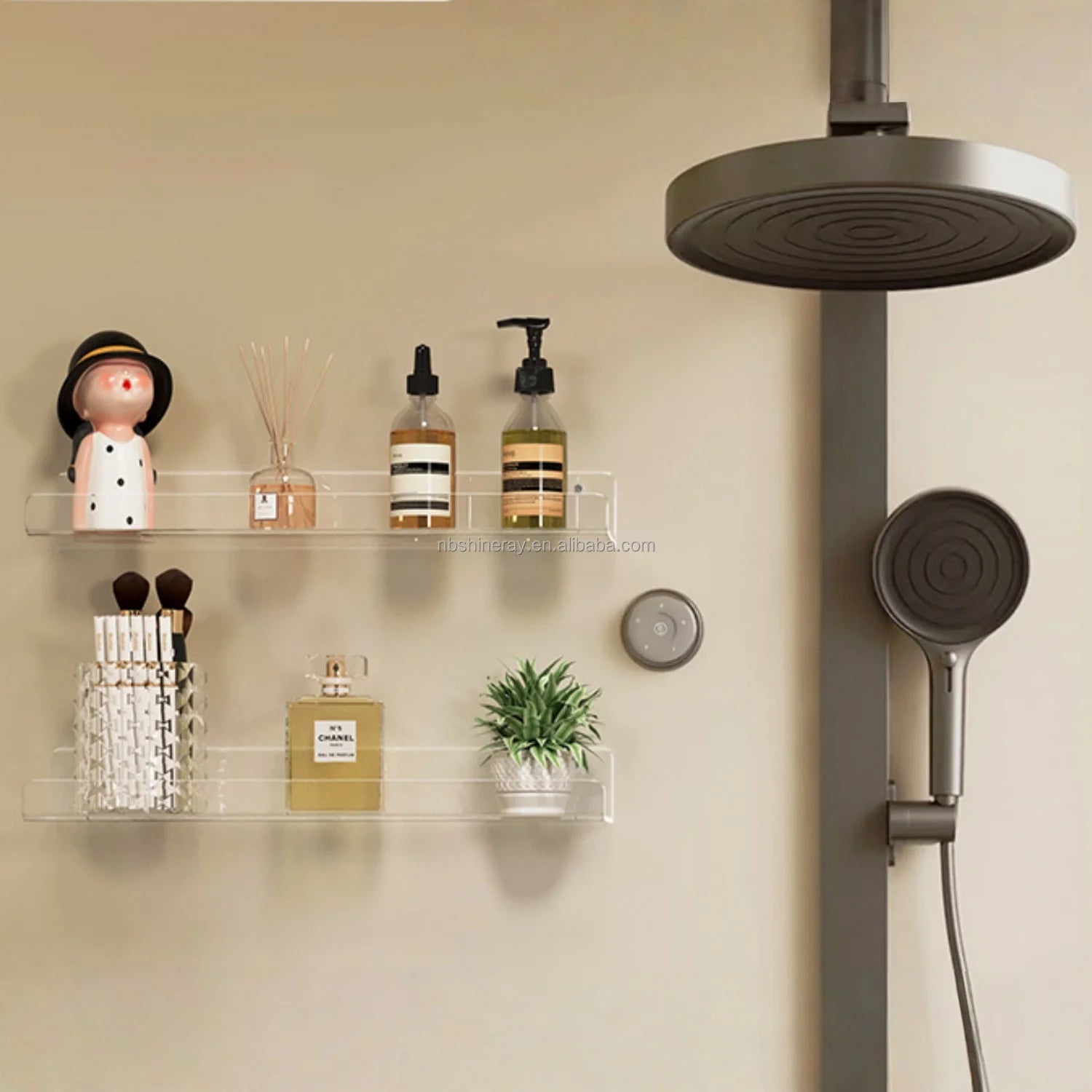 2pcs/set Industrial Coated Acrylic Floating Wall Ledge Shelf Double Tier Clear Bathroom Storage Shelves Display Easter Birthday