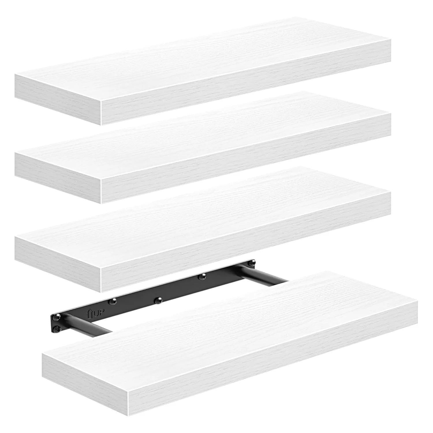 Four Layer Steel Solid Wood Wall Decorative Rectangle Wall Mounted Floating Shelves for Kitchen Bathroom Storage