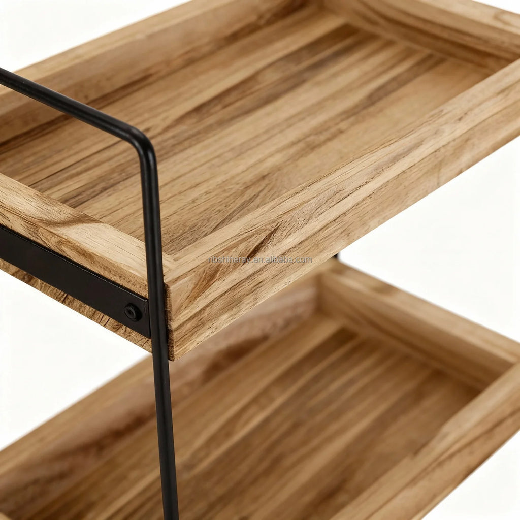 Kitchen Counter Organizer 3-Tier Steel+Wood Dish and Bowl Rack Modern Durable Handmade Standing Shelves Kitchen Decor