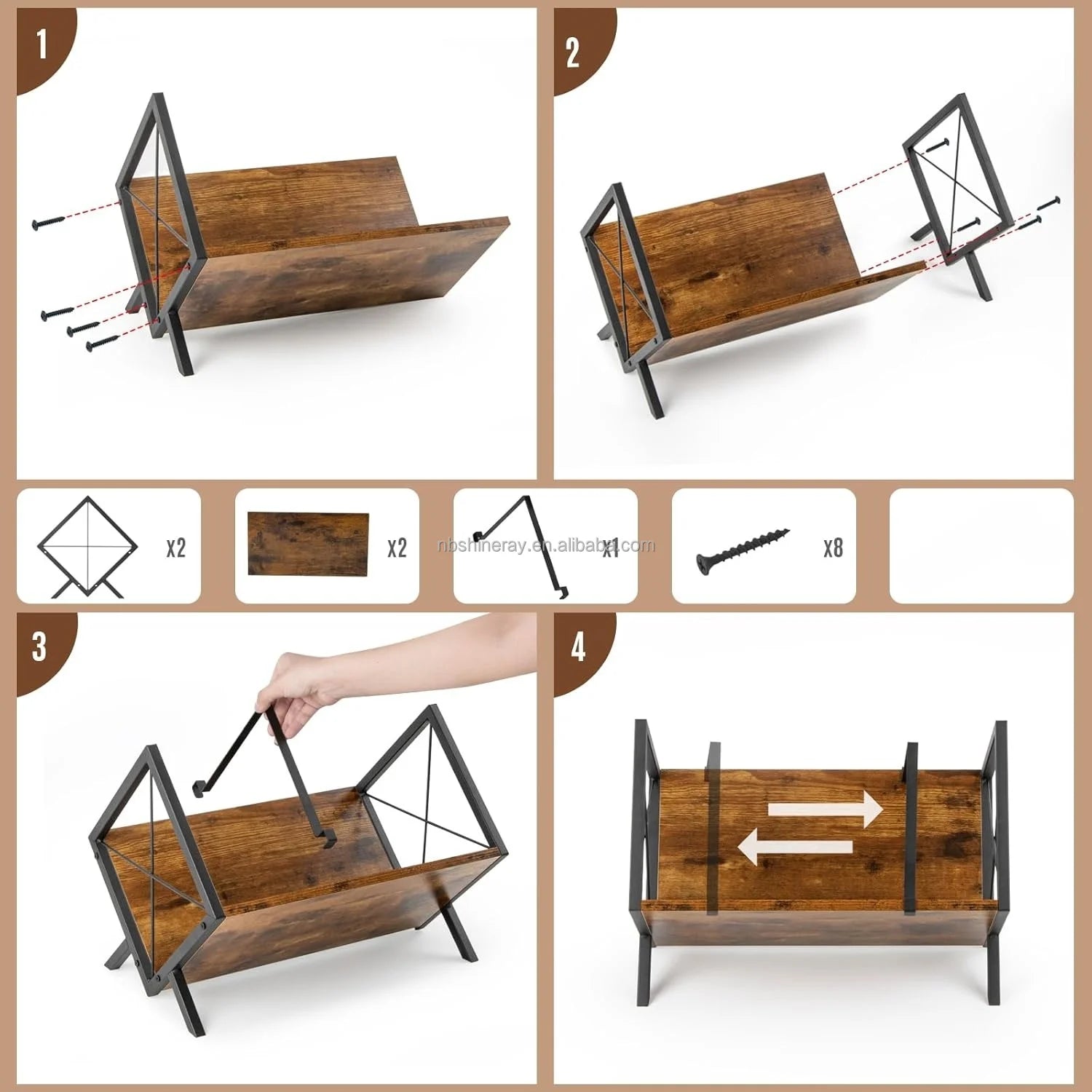 Brown V Style Wood Heavy Duty LP Record Storage Rack with Adjustable Divider Standing Shelves for Vinyl Records
