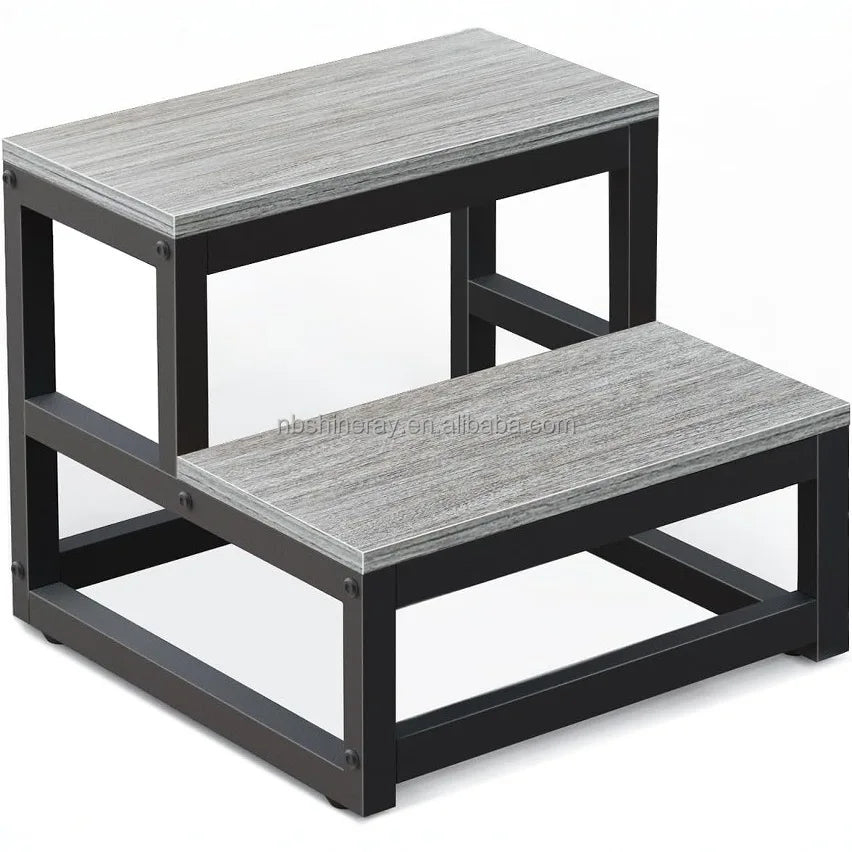 2-Step Steel Wood Modern Heavy-Duty Plant Pot Storage Rack Prefab Stairs Kitchen Decor Outdoor Multi-function Shelves Flower