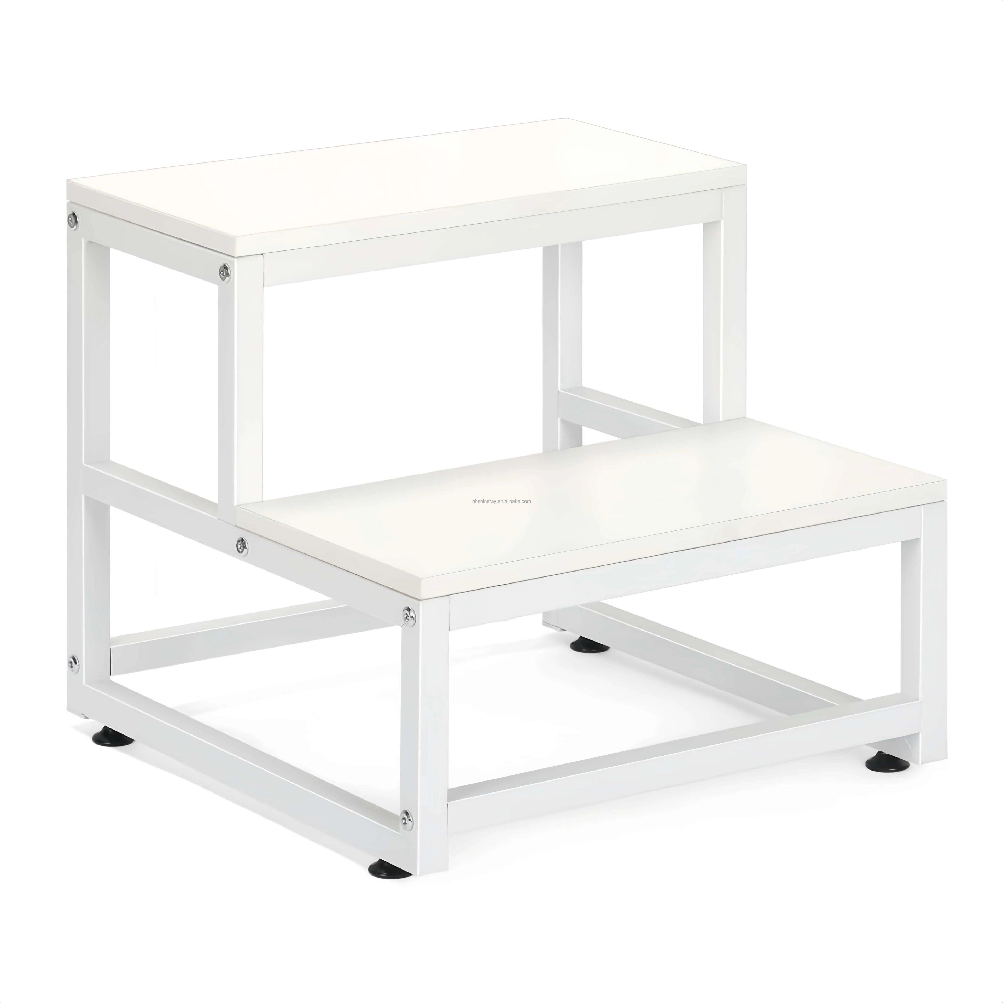 2-Step Steel Wood Modern Heavy-Duty Plant Pot Storage Rack Prefab Stairs Kitchen Decor Outdoor Multi-function Shelves Flower