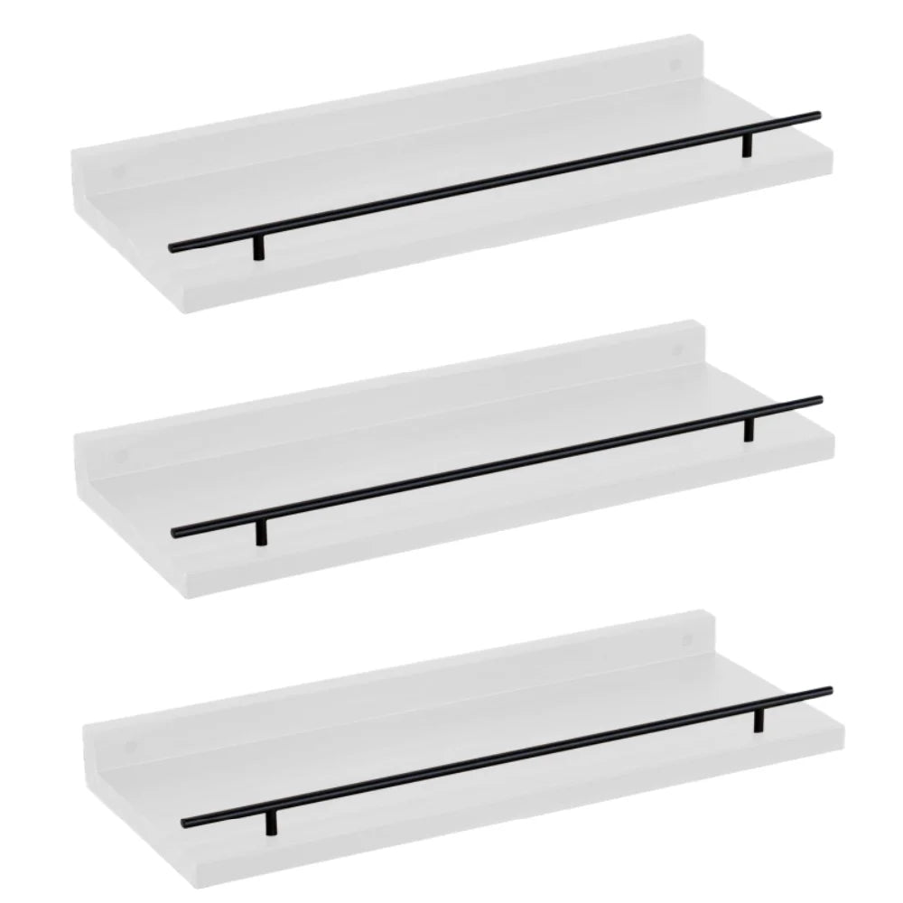 3 Tier L Shape Wood Shelves Detachable Multiplication with Metal Guardrail Wall Decor Floating Storage Shelves for Bathroom