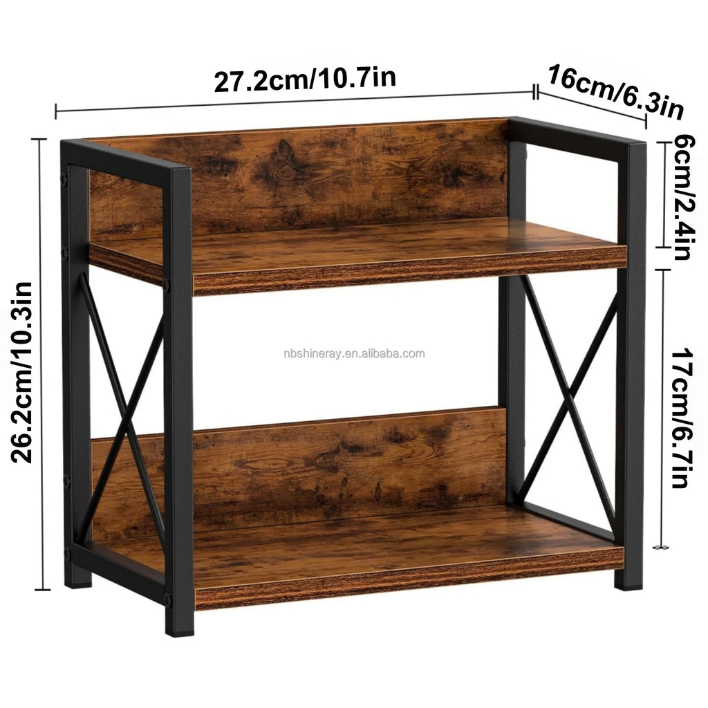 Double Tier Heavy Duty Brown Wood Multifunctional Kitchen Spice Rack & Coffee Counter Top Organizer with Standing Shelves