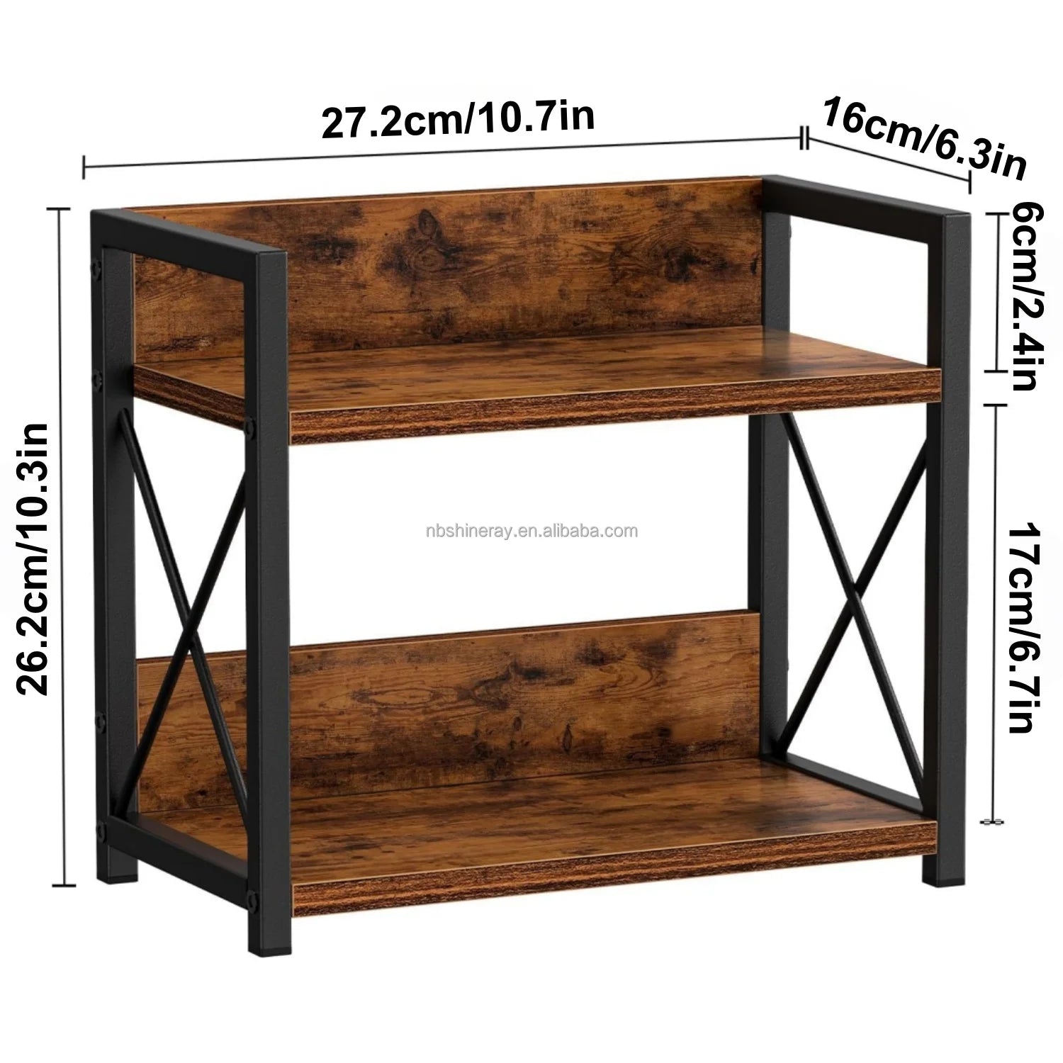 Double Tier Heavy Duty Brown Wood Multifunctional Kitchen Spice Rack & Coffee Counter Top Organizer with Standing Shelves