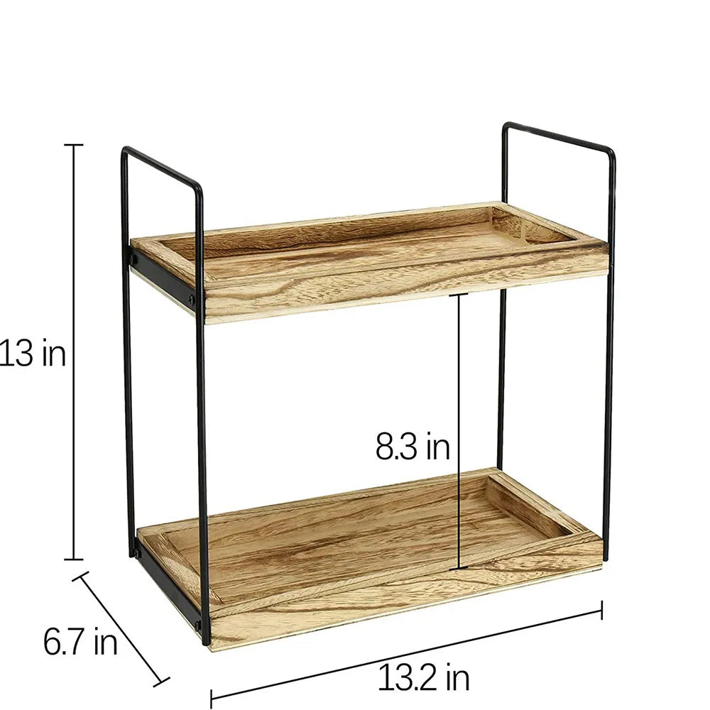 2-Tier Wood Storage Rack Kitchen & Bathroom Spice Organizer Vanity Cosmetic Makeup Shelf Modern Eco-Friendly Durable Home Decor