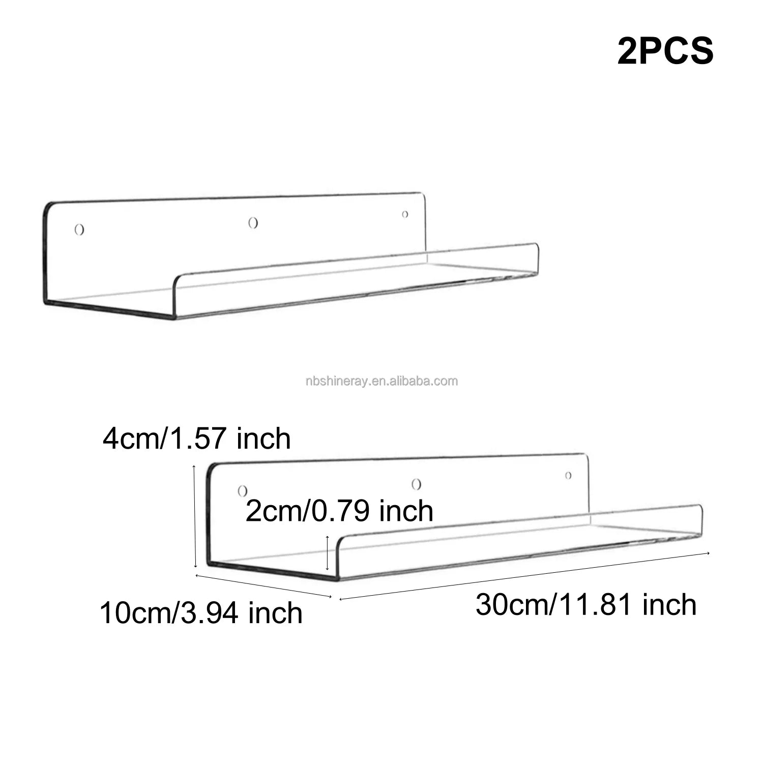 2pcs/set Industrial Coated Acrylic Floating Wall Ledge Shelf Double Tier Clear Bathroom Storage Shelves Display Easter Birthday