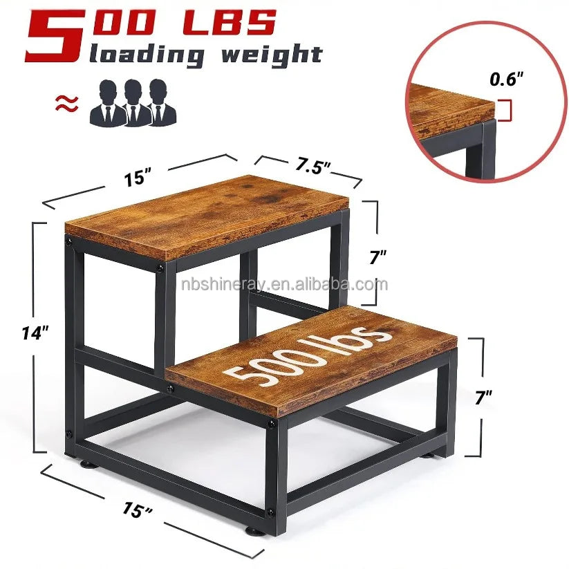 2-Step Steel Wood Modern Heavy-Duty Plant Pot Storage Rack Prefab Stairs Kitchen Decor Outdoor Multi-function Shelves Flower